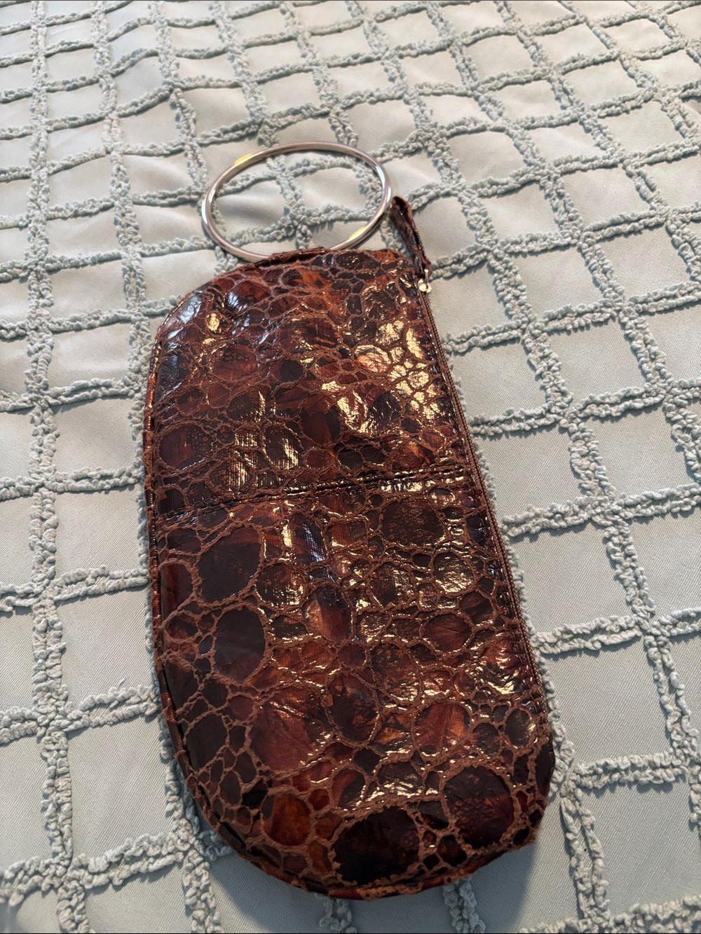 Brown Croc Embossed bracelet clutch/wristlet